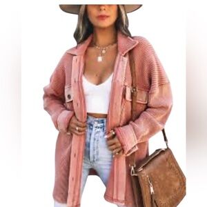 VICI Oversized Bulky Rouge Shirt Button Up Jacket Cardigan Waffle Boho S